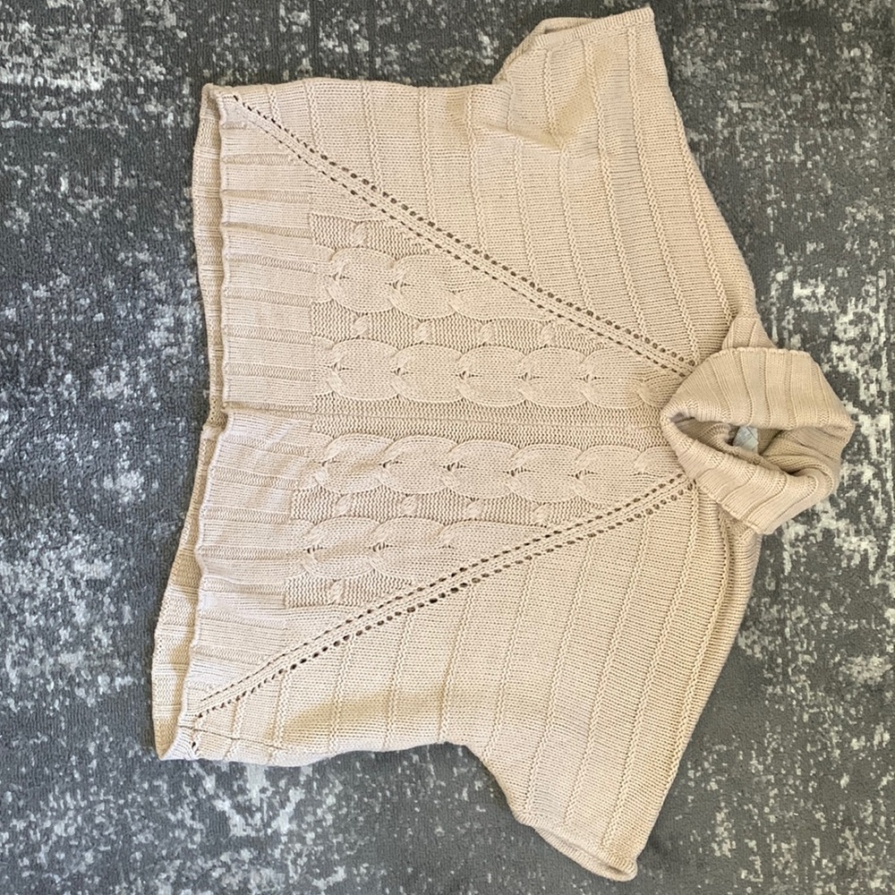 Soft batwing funnel neck cable knit beige sweater